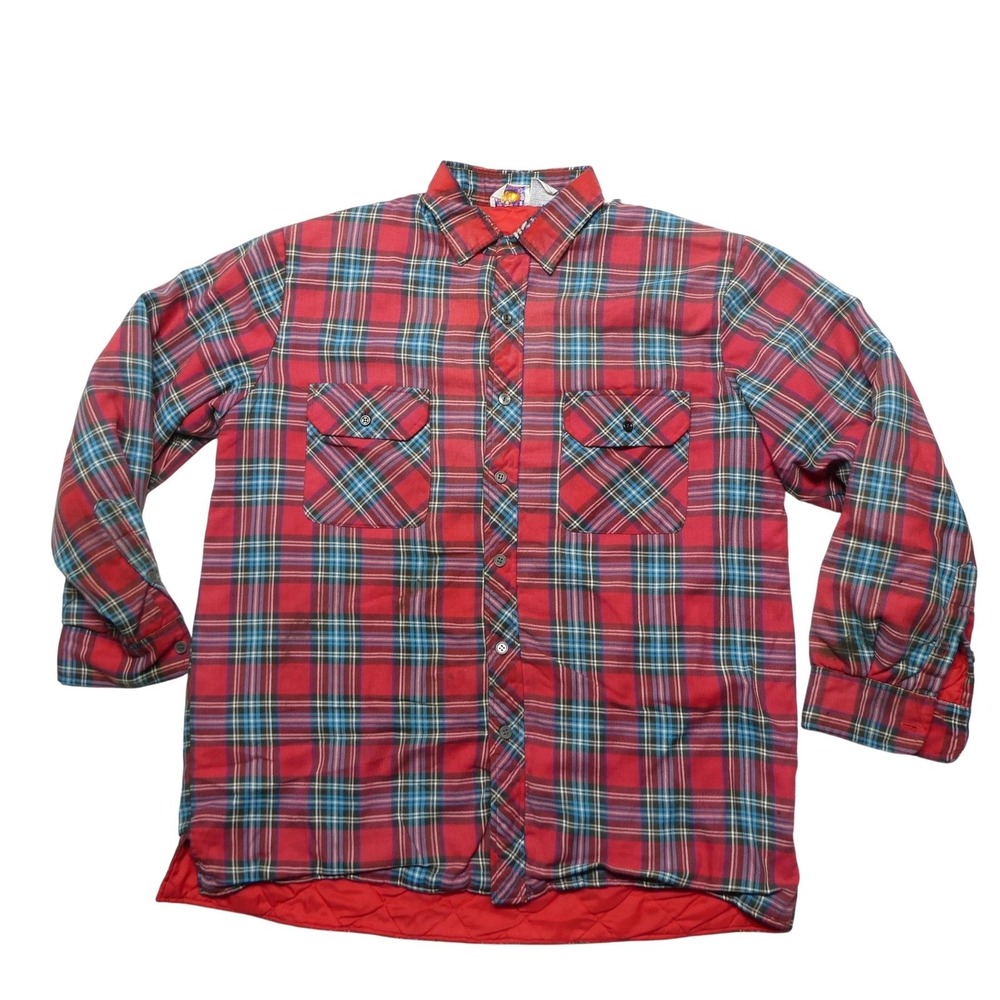 Dickies Jacket Mens Large Red Plaid Quilted Flannel Shirt Lined Workwear Outdoor
